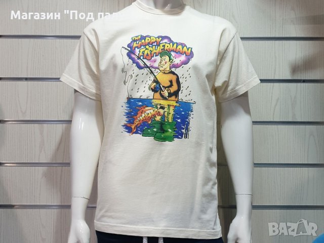 Нова мъжка забавна тениска с трансферен печат HAPPY FISHERMAN (Щастливия Рибар)