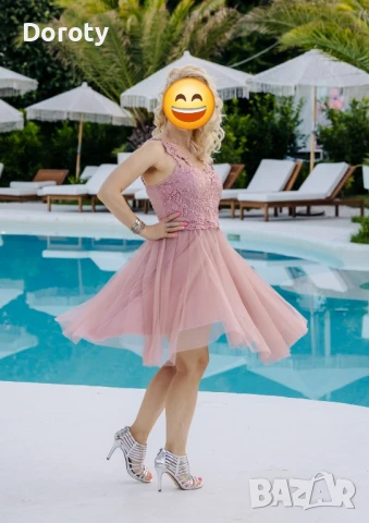 Официална рокля пепел от рози  S/M, снимка 7 - Рокли - 50596533