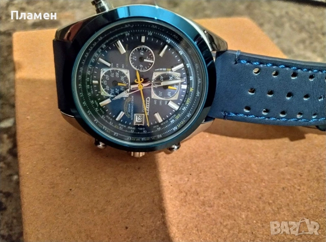 Мъжки ръчен Часовник Citizen Blue Angels World Chronograph дата,ден час в месеца, снимка 3 - Мъжки - 39795590