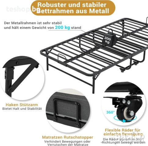 Сгъваемо легло 90x200 см с матрак от пяна с дебелина 10 см, снимка 3 - Спални и легла - 52352209