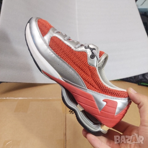 сникърси NIB ARMANI SPORT SILVER LEATHER RED MESH LACE UP INFINITYномер 42 , снимка 4 - Спортно елегантни обувки - 37181327