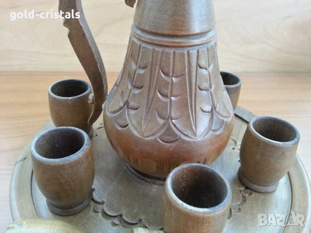 Дървен декоративен сервиз чашки и гарафа , снимка 3 - Антикварни и старинни предмети - 30214713