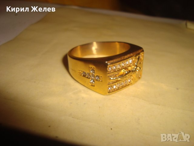 ПОЗЛАТЕН СКЪПОЦЕНЕН СТОМАНЕН ПРЪСТЕН с РАЗПЯТИЕ НОВ КРАСИВ 61541, снимка 7 - Пръстени - 34365301