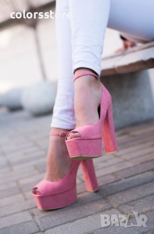 Обувки на ток - розов велур - FS1542, снимка 1 - Дамски обувки на ток - 37509502