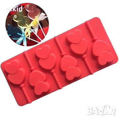 6 двойни сърца силиконов молд форма за близалки 