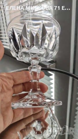 *Cristal d'Arques*Франция сервиз от 6 бр.тежки кристални чаши с диамантена шарка, снимка 8 - Чаши - 54188996