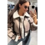 Дамско късо зимно яке с каракул цвят капучино, снимка 1