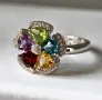 Сребърен 925 Пръстен с Камъни - Натурален Перидот Аметист Гранат Цитрин London Blue Топаз и Циркони!, снимка 3