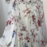 Уникална разкошна  нова дълга елегантна  рокля волани къдри Reaerved флорален нежен принт цветя, снимка 7 - Рокли - 42157197