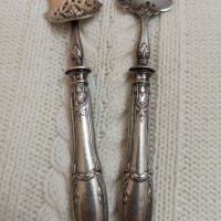 Сребърни антикварни прибори от Франция изцяло с орнаменти ,маркировка и при двата прибора Minerva,сн, снимка 11 - Антикварни и старинни предмети - 32091892