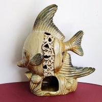 Източна статуетка-свещник - Риба, керамика, снимка 1 - Декорация за дома - 35623862
