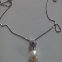 Сребърно колие с висулка от естествена перла, снимка 3 - Колиета, медальони, синджири - 31781768
