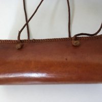 Винтидж френска чанта от 60-те естествена кожа цвят коняк, снимка 3 - Чанти - 29939273