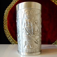 Халба,чаша от калай с юначен ковач и змей. , снимка 3 - Антикварни и старинни предмети - 44479547