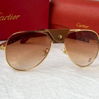Cartier 2023 мъжки слънчеви очила с кожа и дътвени дръжки , снимка 9 - Слънчеви и диоптрични очила - 42796056