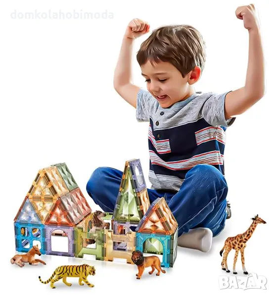 Магнитен конструктор, 77 части , С мотив животни, снимка 1