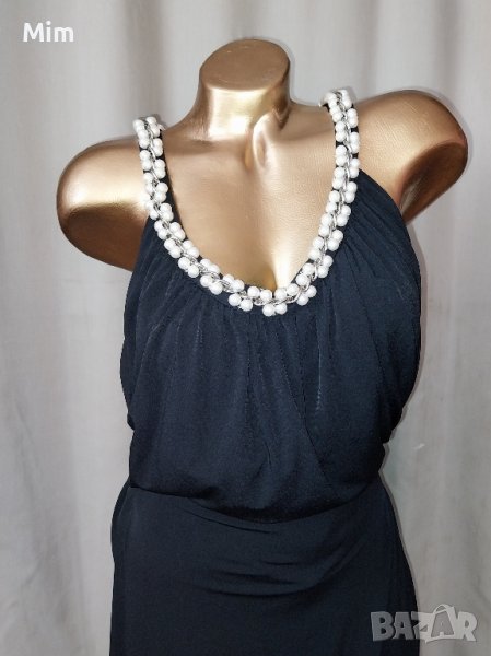 DONNA RICCO 2XL  Черна свободна  рокля с бели перли на синджир @, снимка 1