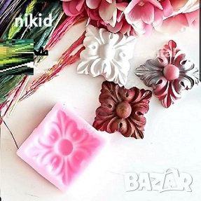 Цвете орнамент брошка квадрат силиконов молд форма фондан шоколад гипс декор украса, снимка 1