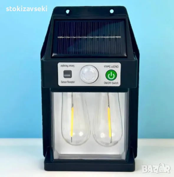 Соларен фенер с топла светлина и интелигентен сензор ДВОЙНА ЛАМПА YX-777-2W, снимка 1