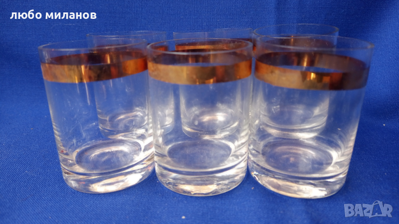 Малки ракиени чашки, дебел златен кант, 6 бр, снимка 1