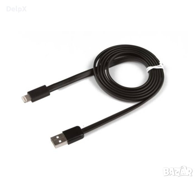 Кабел плосък черен за iPhone5/6 USB-А(м)/Apple lighining(м) 1,2m, снимка 1