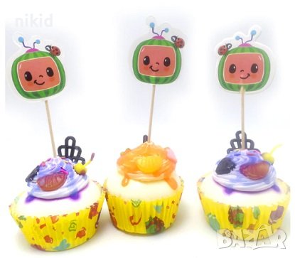 12 бр  КоКомелон Кокомелън cocomelon топери топер клечки за мъфини декорация и украса, снимка 1
