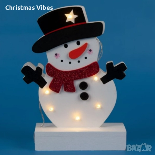 Светеща коледна украса във формата на снежен човек 25 см, снимка 1