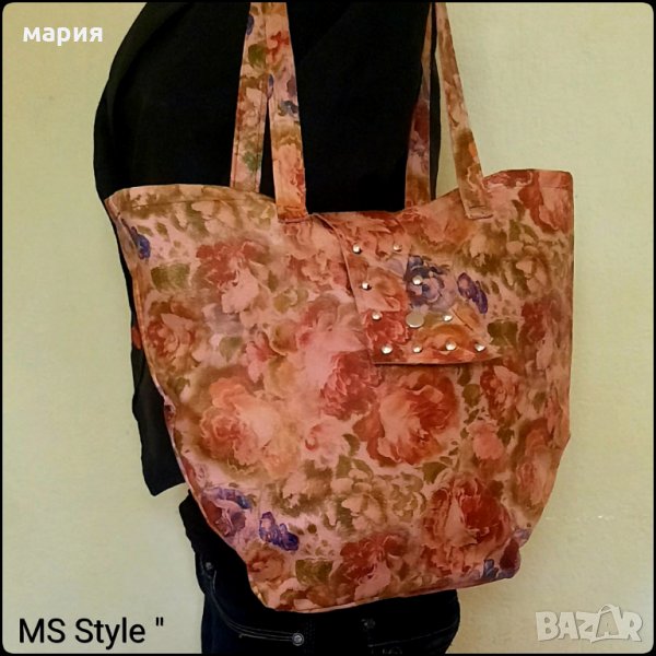 Дамска чанта на цветя от естествена кожа! Ръчна изработка!, снимка 1