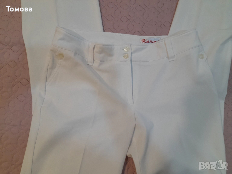 Бял елегантен панталон с ръб,L/XL, снимка 1