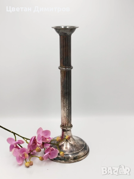 Огромен посребрен винтидж свещник, снимка 1