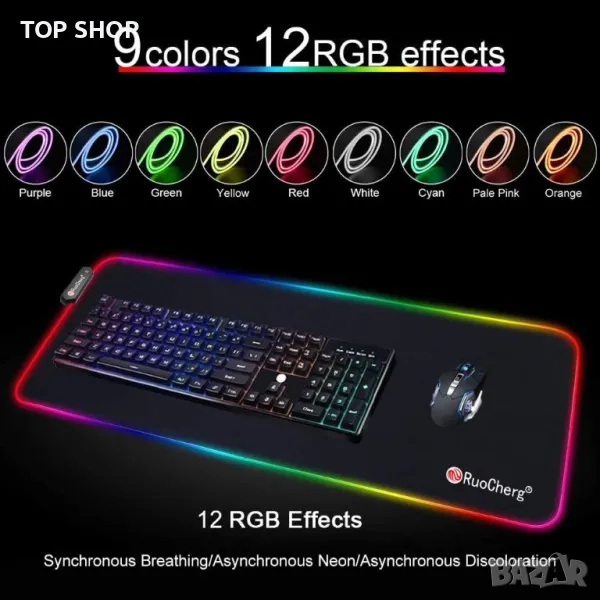 RuoCherg RGB игрална подложка за мишка 800x300,за геймъри,противоплъзгаща гумена основа и водоустойч, снимка 1