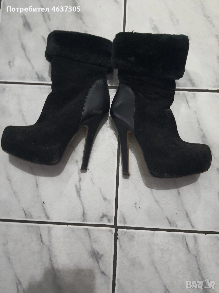 къси зимни ботушки с пух от набук и кожа, снимка 1