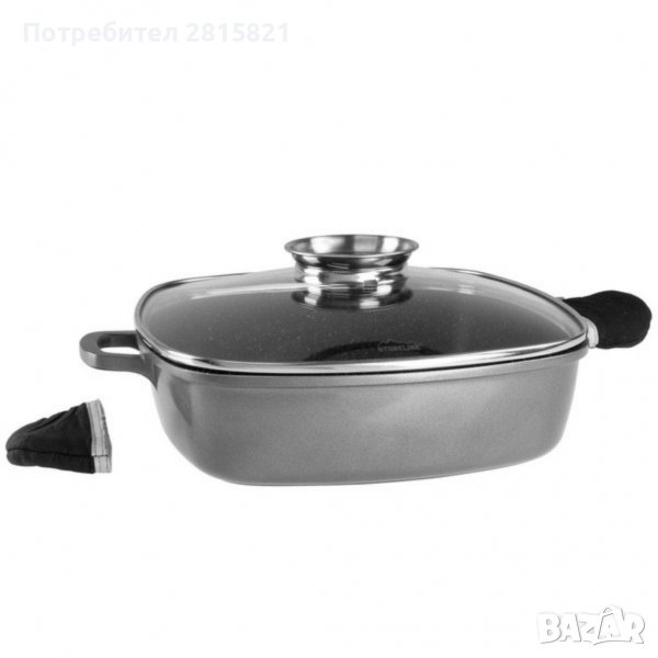Квадратен тиган със стъклен капак и капачка-дозатор (24 х 24 см) STONELINE ® , снимка 1