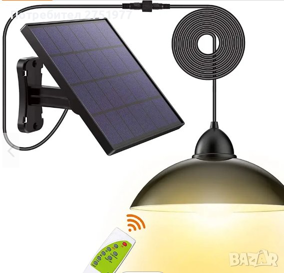 Соларна външна лампа с LED-осветление, широк соларен панел и дистанционно , снимка 1