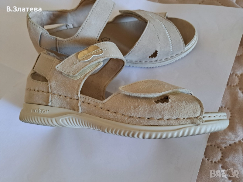Сандали бежеви RIEKER №37,естествен велур, снимка 1