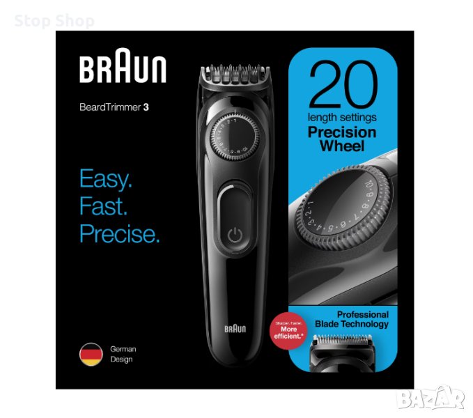 Тример Braun Beard Trimmer BT3222 Wet&Dry, Прецизен въртящ се бутон, 1 гребен, Черен, снимка 1