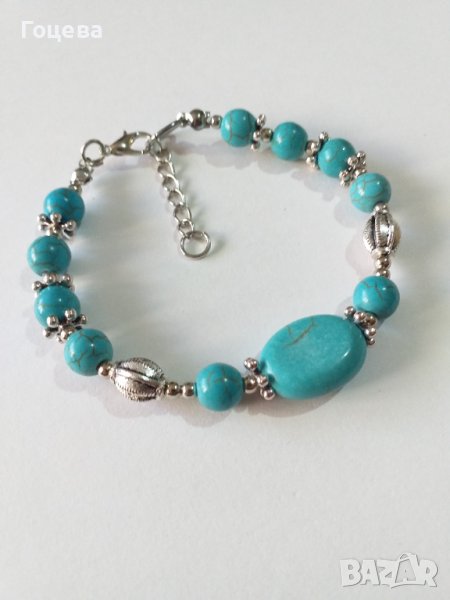 Новата ни Тюркоазена гривна с Тибетски Тюркоази и орнаменти в цвят Сребро , снимка 1