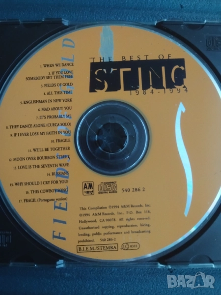 Sting – Fields Of Gold: The Best Of Sting 1984 - 1994 - матричен диск музика , снимка 1