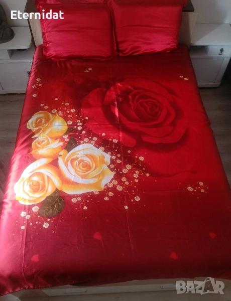 Сатенени чаршафи с рози, снимка 1