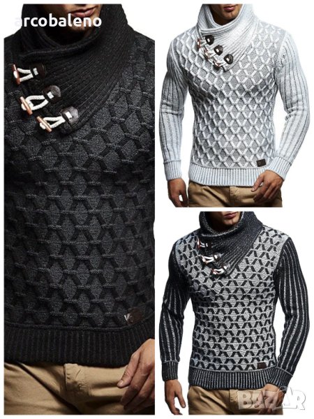 Нов модерен мъжки пуловер с копчета и широка яка, 3цвята - 023, снимка 1