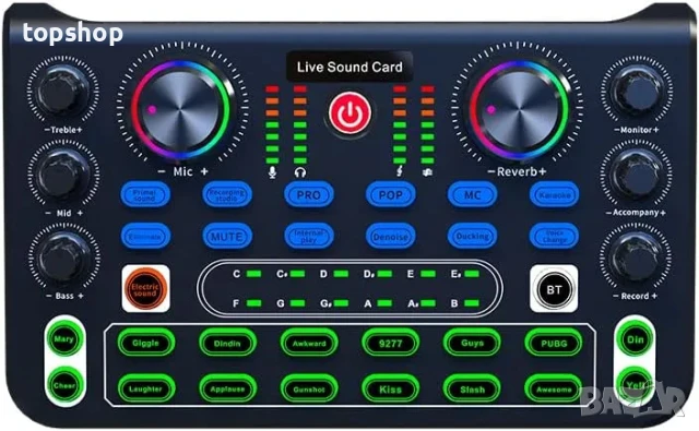 НОВА саунд карта / звукова карта / аудио миксер с Bluetooth. Мини Audio Mixer със звукови ефекти..., снимка 5 - Ресийвъри, усилватели, смесителни пултове - 50501857