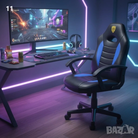 Детски геймърски офис стол – Спортен дизайн, ергономичен и регулируем, снимка 2 - Столове - 53375688