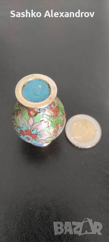 Миниатюрна ваза Клоазоне (Cloisonné) – Китайски емайл, 4.5 см , снимка 3 - Други ценни предмети - 54322291