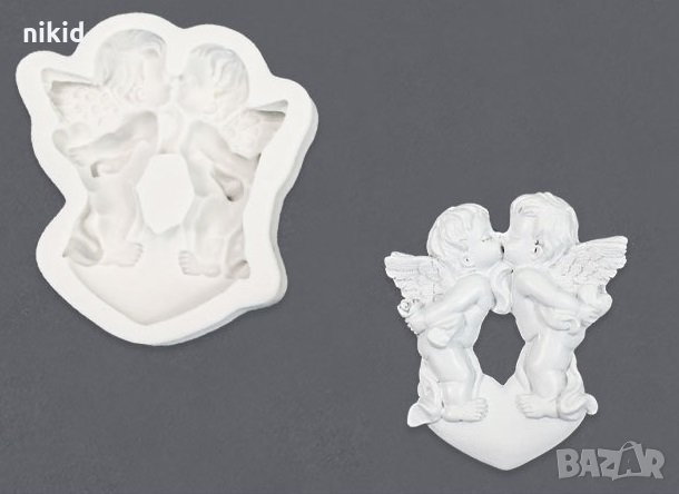 Момиченце и момченце ангели целувка силиконов молд форма фондан гипс шоколад Свети Валентин 