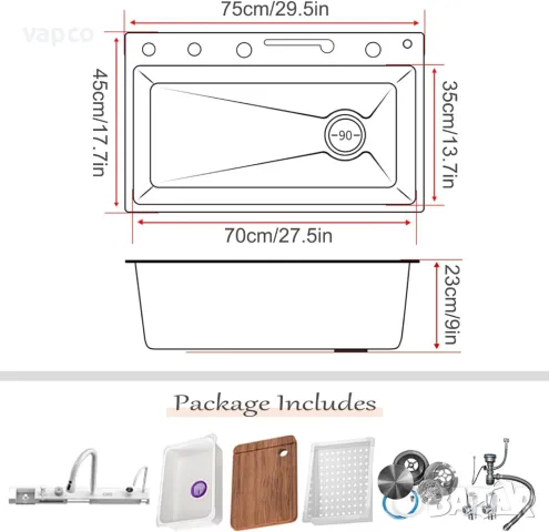 Модерна бяла мултифункционална кухненска мивка с двоен водопад, снимка 16 - Мивки - 47745954