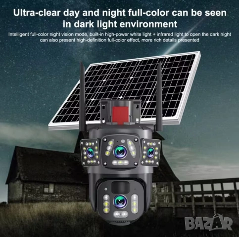 Соларна сигурностна камера за открито, безжична WiFi HD камера с 360° , снимка 2 - Камери - 54034009