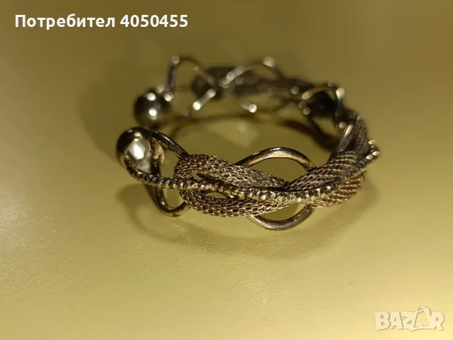 Просребрена отворена гривна с мрежеста текстура, снимка 4 - Гривни - 55846530