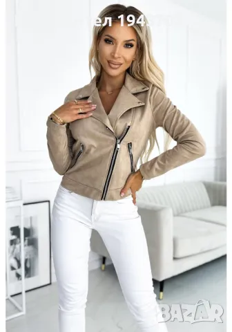 Късо велурено яке в бежов цвят 481-1 numoco basic, снимка 3 - Якета - 47766252