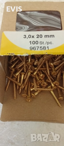 Месингови винтове за дърво 3х20 – PH2, 100 бр, снимка 2 - Железария - 51507375