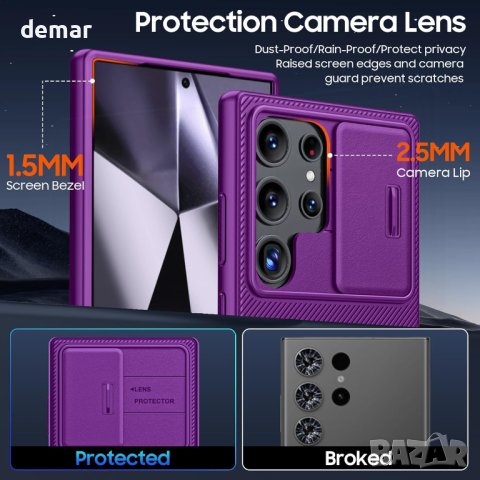 Калъф Vizvera за Samsung GalaxyS24 Ultra с поставка, плъзгащ се капак на камерата 6,8"-матово лилаво, снимка 4 - Калъфи, кейсове - 44375657